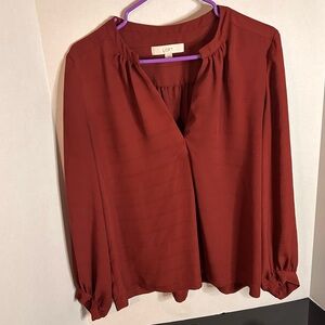 Loft Rust/Maroon V-Neck Long Sleeve Blouse Size Medium